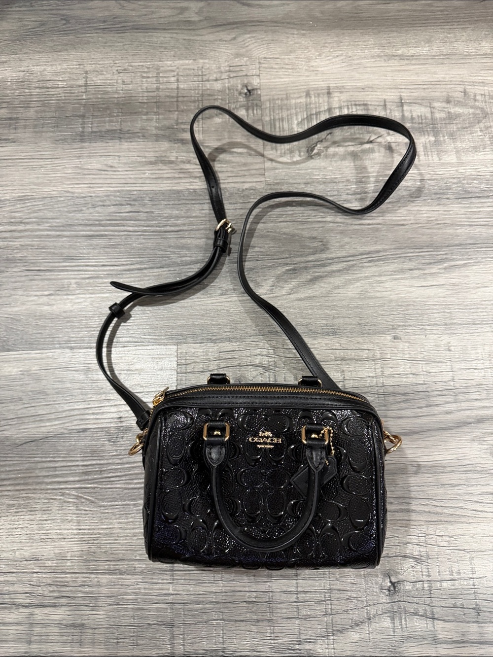 Coach Black Patent Signature Embossed Crossbody Bag